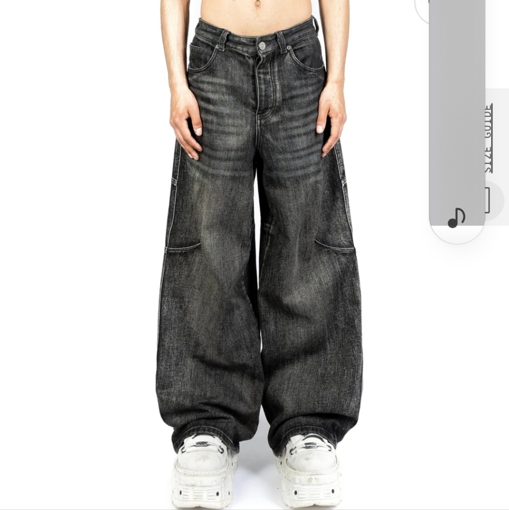 Men's Black Wide-Leg Jeans - Picture 1 of 12